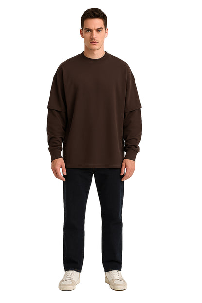 Çift Kollu Basic Oversize Tişört Kahverengi
