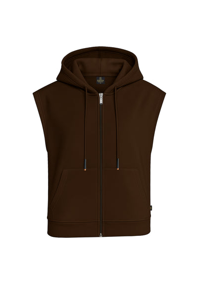 Kadın Kolsuz Kapüşonlu Fermuarlı Basic Sweat Yelek