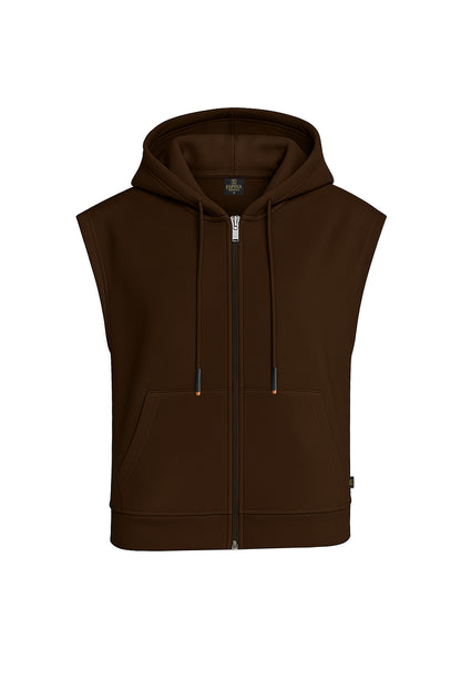 Kolsuz Kapüşonlu Fermuarlı Basic Sweat Yelek