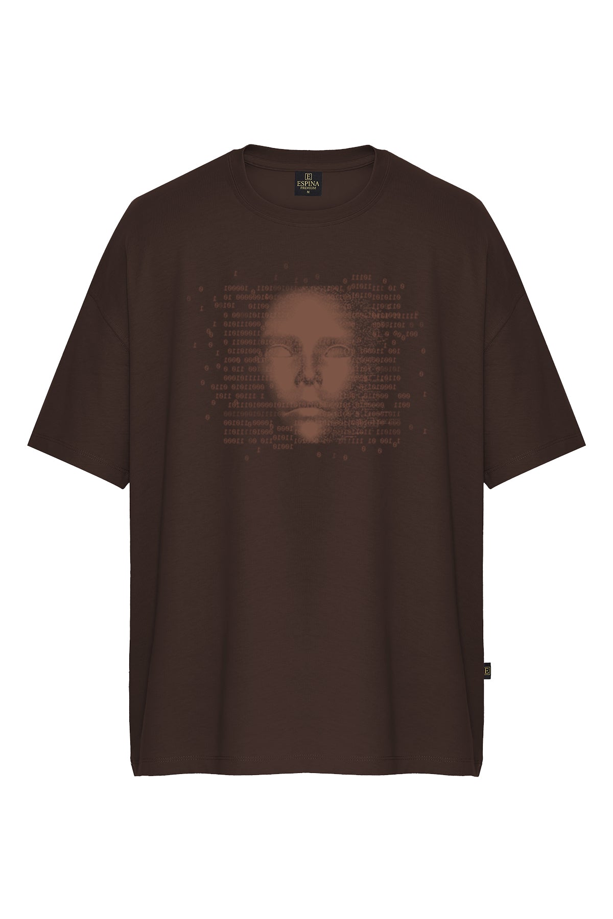 Erkek Robotik Yüz Baskılı Oversize Kısa Kollu Tişört