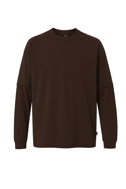 Çift Kollu Basic Oversize Tişört Kahverengi
