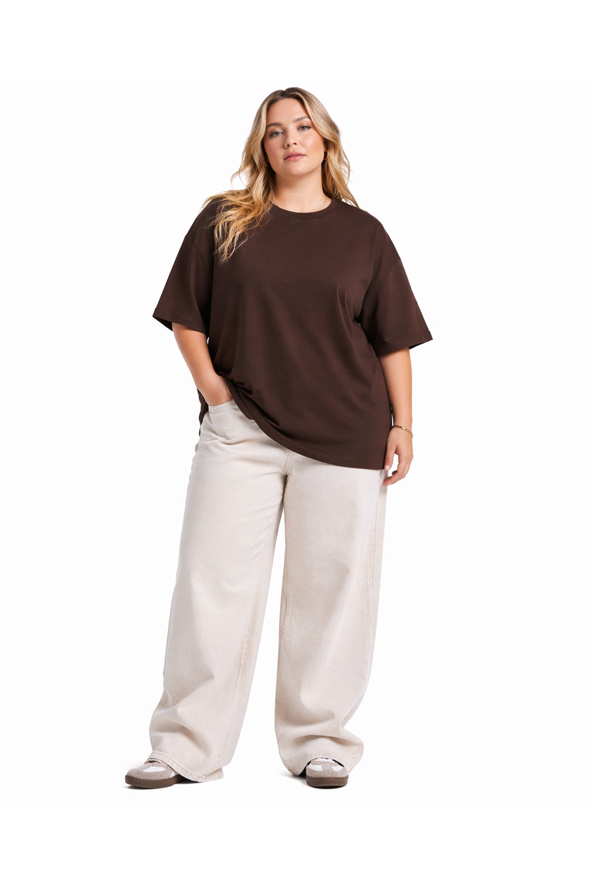 Kadın Basic Oversize Büyük Beden Kısa Kollu Tişört