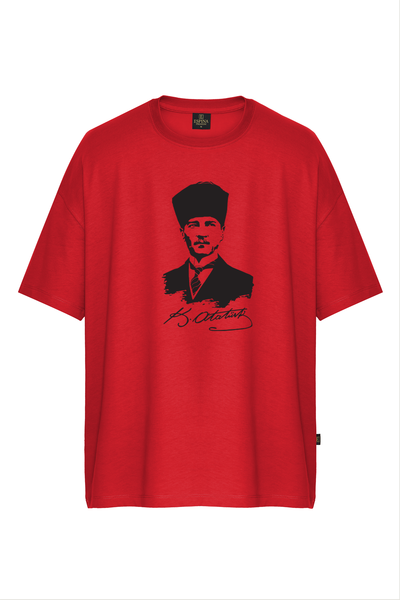 Atatürk Baskılı %100 Pamuk Kırmızı Unisex Tişört