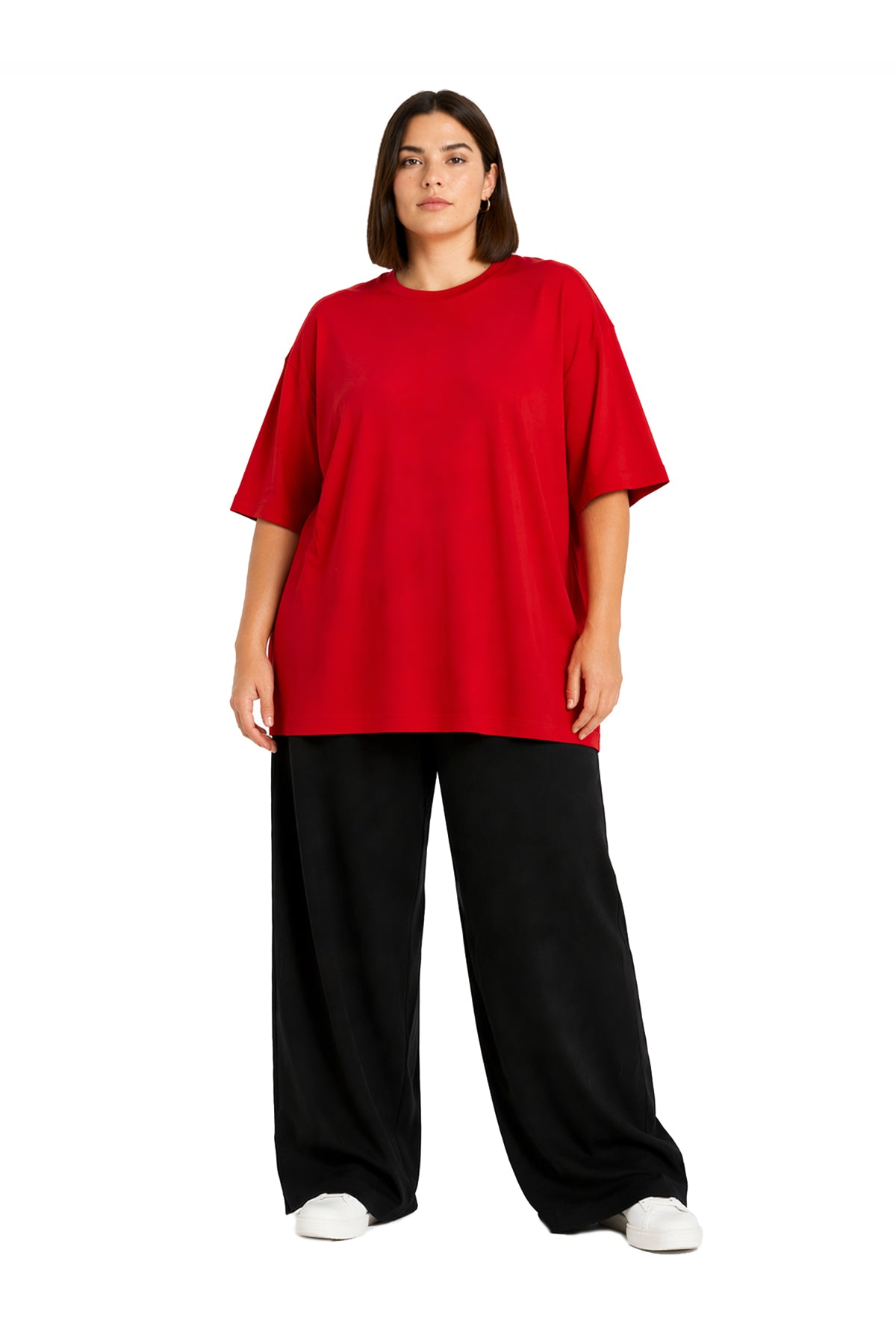 Kadın Basic Oversize Büyük Beden Kısa Kollu Tişört