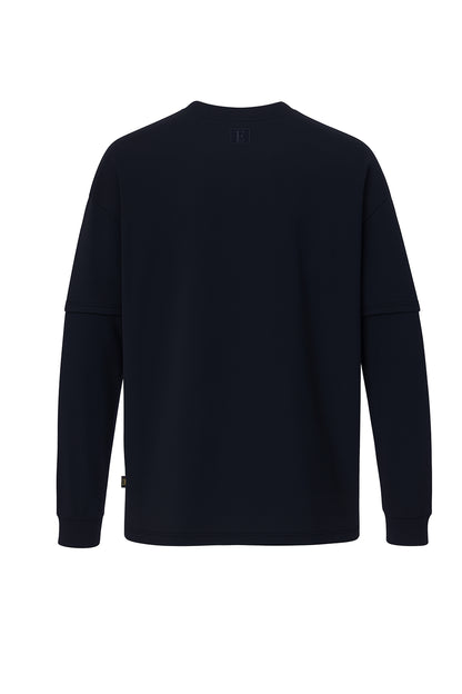 Çift Kollu Basic Oversize Tişört Lacivert