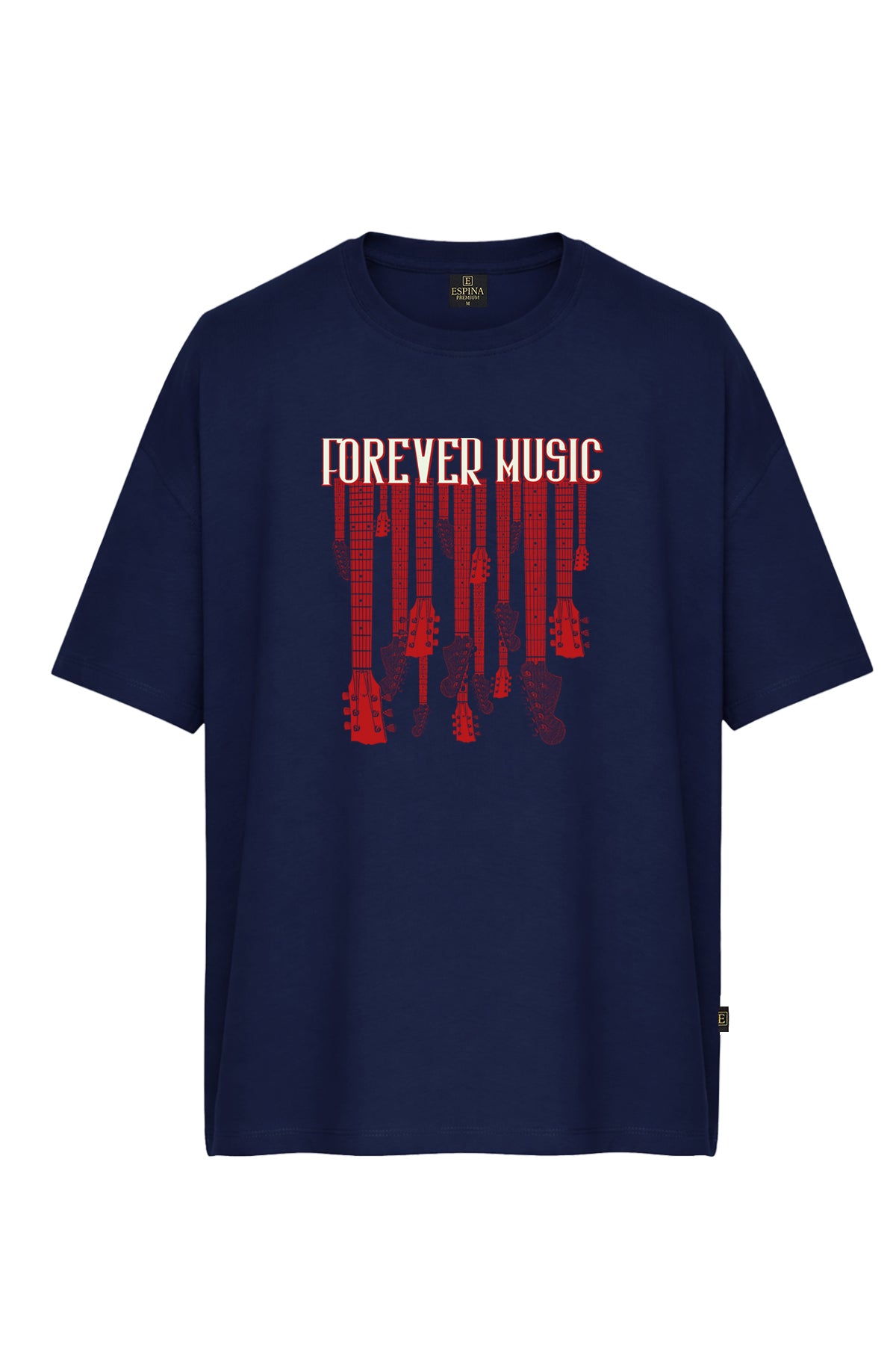 Erkek Forever Music Gitar Baskılı Oversize Kısa Kollu Tişört