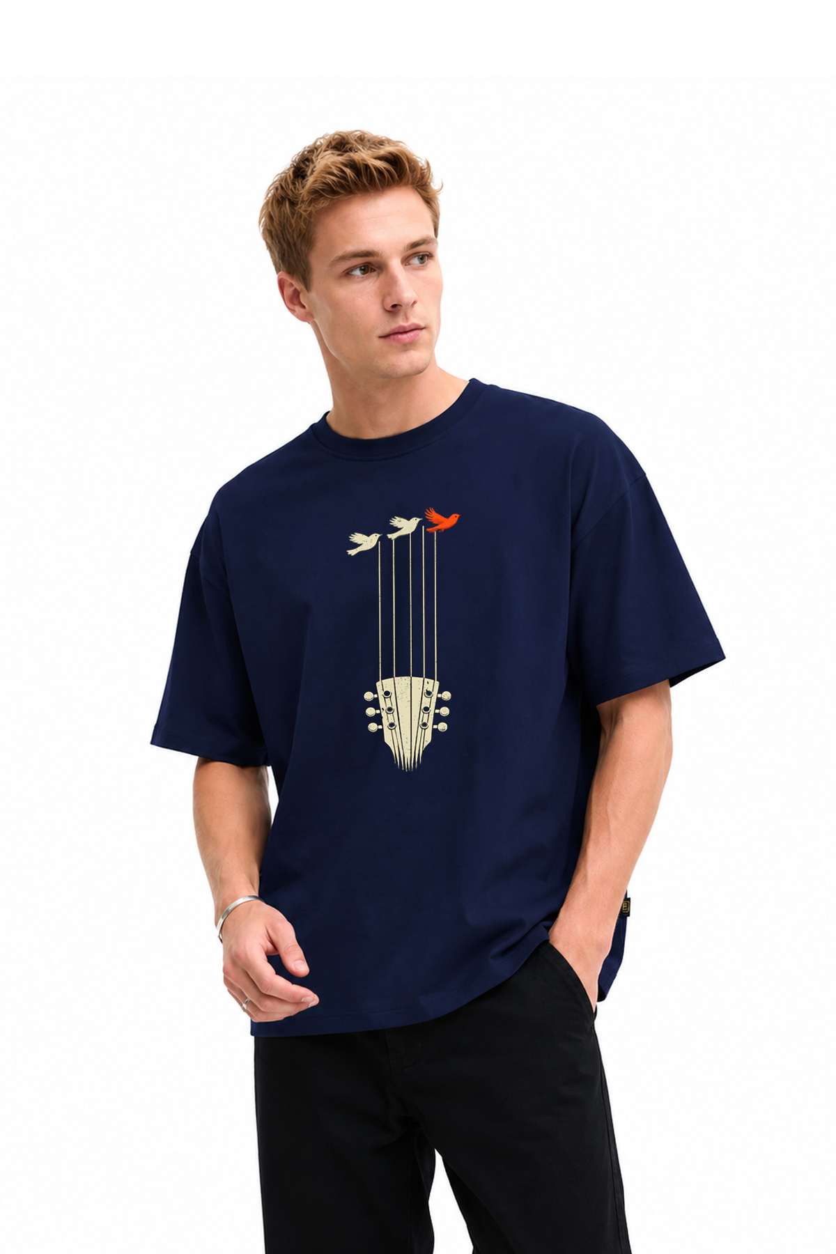 Unisex Gitar Baskılı Oversize Tişört