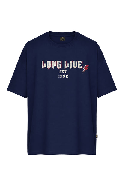 Erkek Long Live 1992” Baskılı Oversize Kısa Kollu Tişört