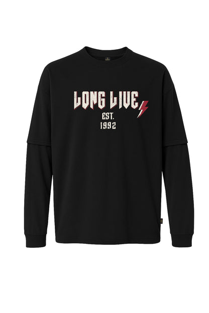 Uzun Kollu Long Live Baskılı Oversize Tişört