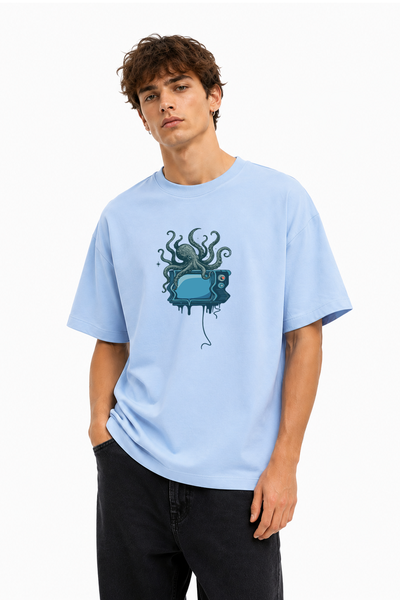 Oversize Ahtapot Baskılı Unisex Kısa Kollu Tişört