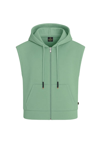 Kadın Kolsuz Kapüşonlu Fermuarlı Basic Sweat Yelek