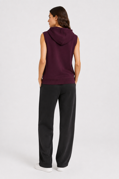 Kadın Kolsuz Kapüşonlu Fermuarlı Basic Sweat Yelek