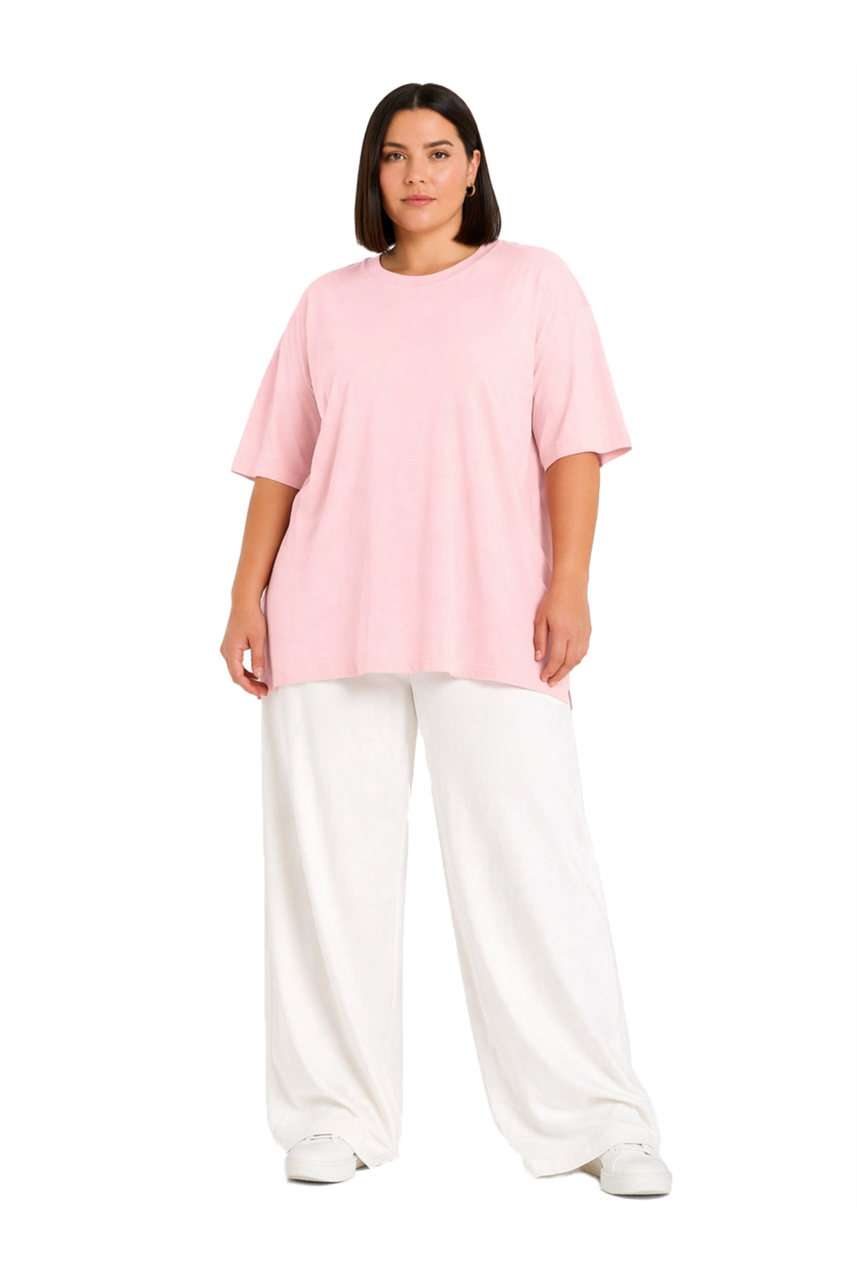 Kadın Basic Oversize Büyük Beden Kısa Kollu Tişört