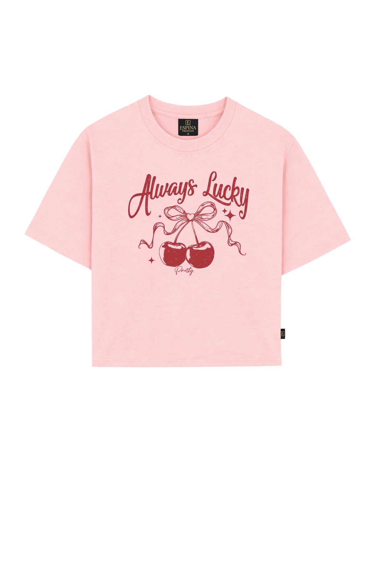 Always Lucky Kiraz Baskılı Crop Tişört