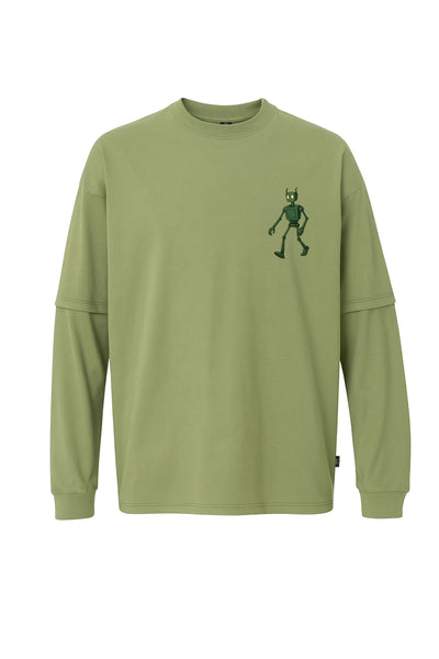 Robot Baskılı Oversize Uzun Kollu Tişört