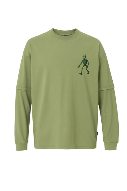 Uzun Kollu Robot Baskılı Oversize Tişört