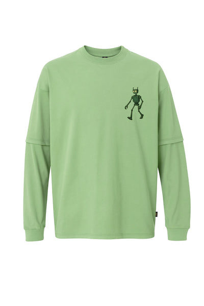 Robot Baskılı Oversize Uzun Kollu Tişört