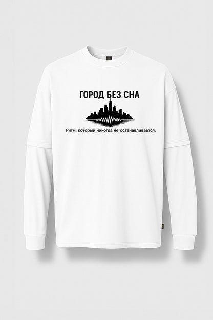 Uzun Kollu Şehir Baskılı Oversize Tişört