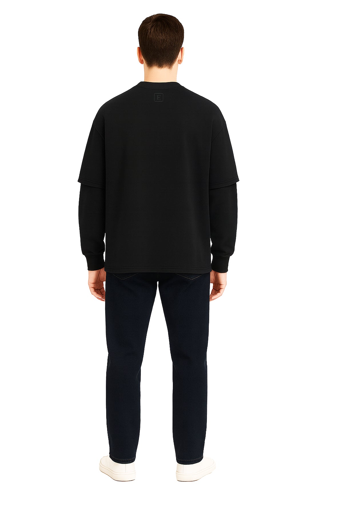 Çift Kollu Basic Oversize Tişört Siyah