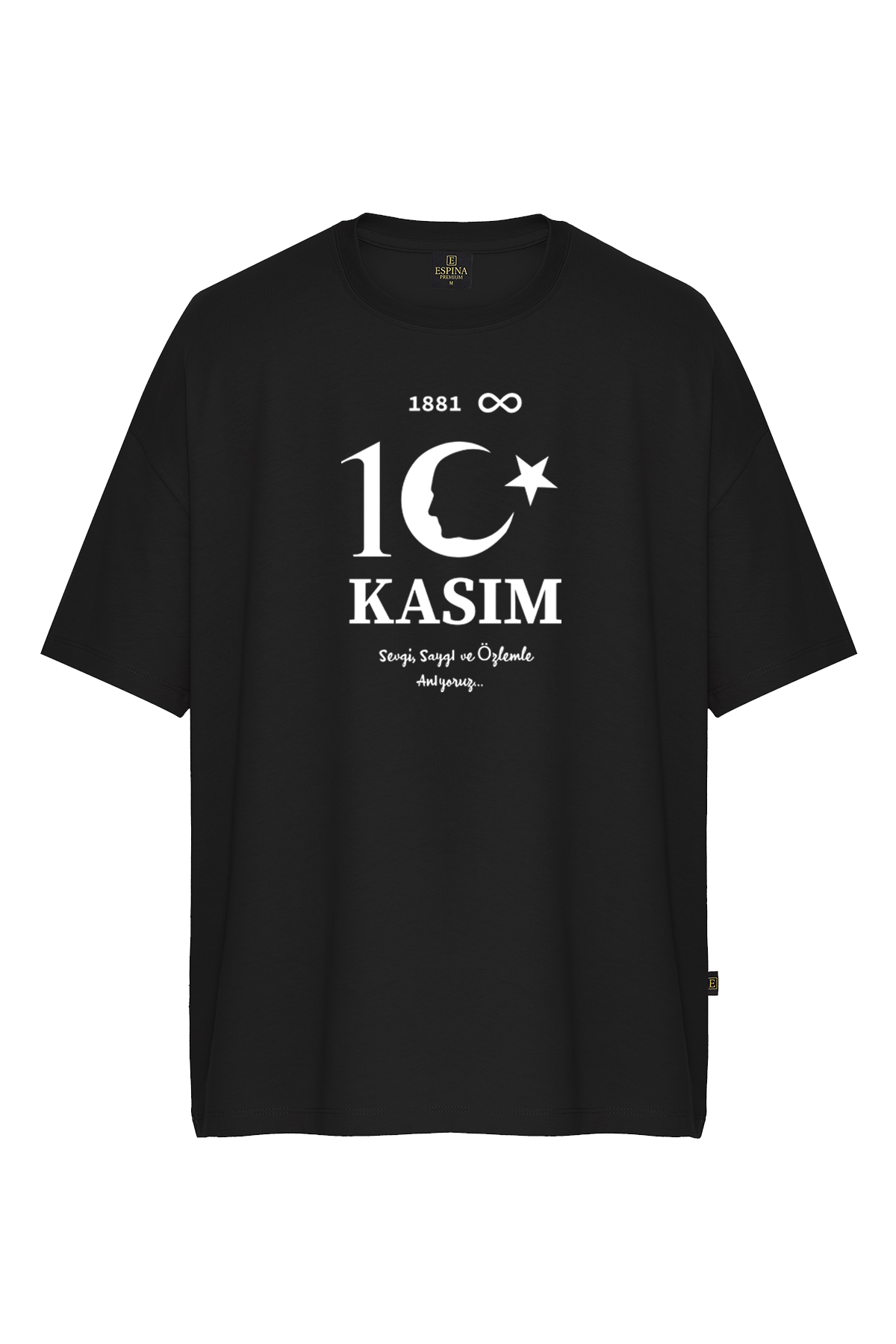 10 Kasım Atatürk Silüet Baskılı Siyah Oversize %100 Pamuk Unisex Tişört
