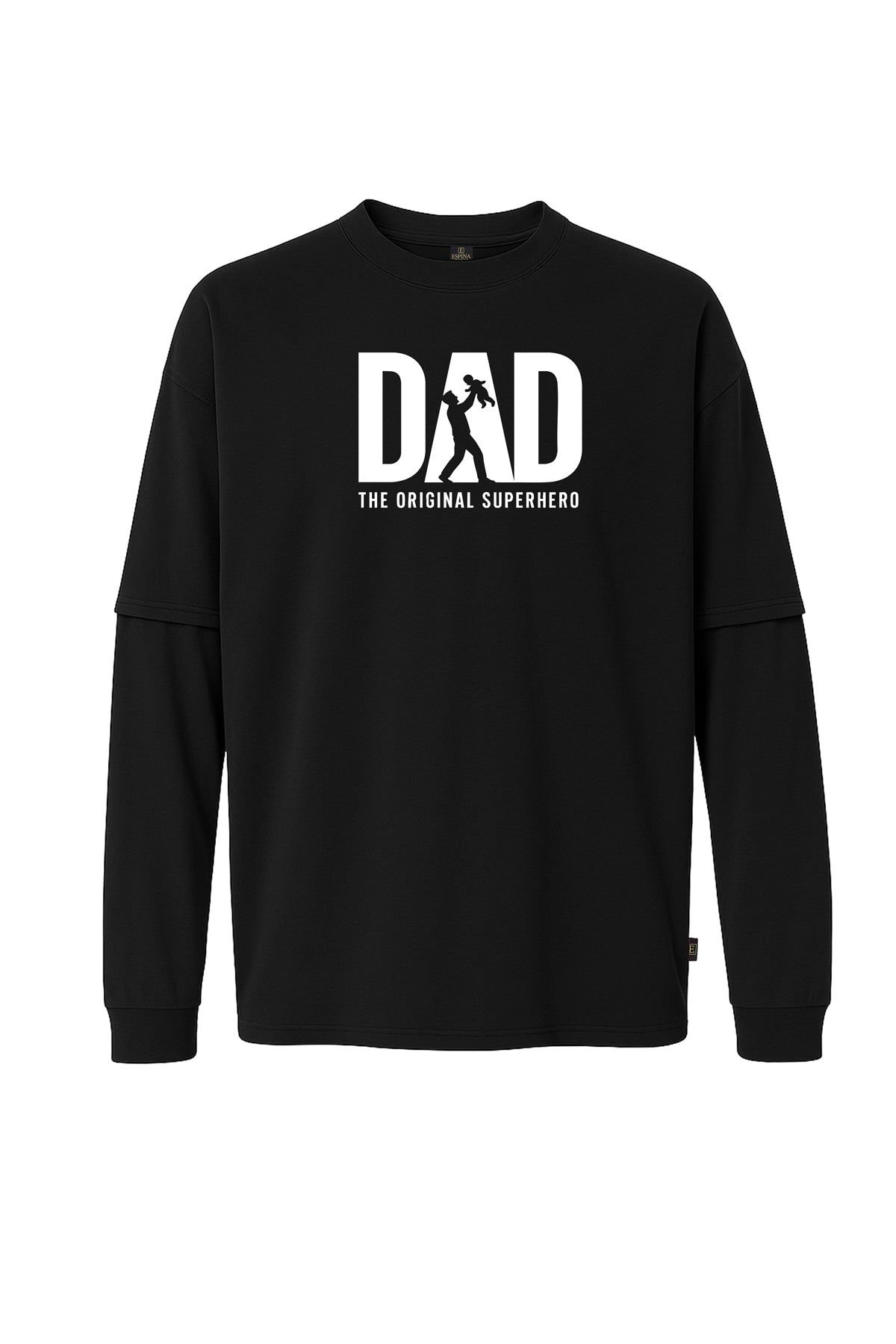 Uzun Kollu Dad Super Hero Beyaz Baskılı Oversize Tişört