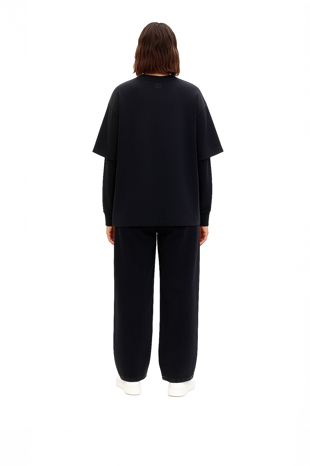 Çift Kollu Basic Oversize Tişört Siyah