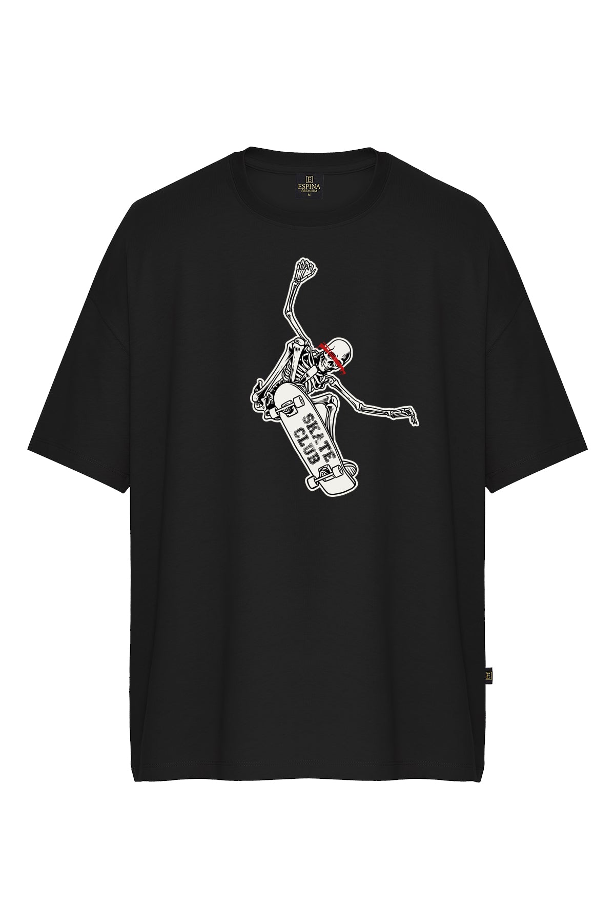 Erkek Skate Club İskelet Baskılı Oversize Kısa Kollu Tişört