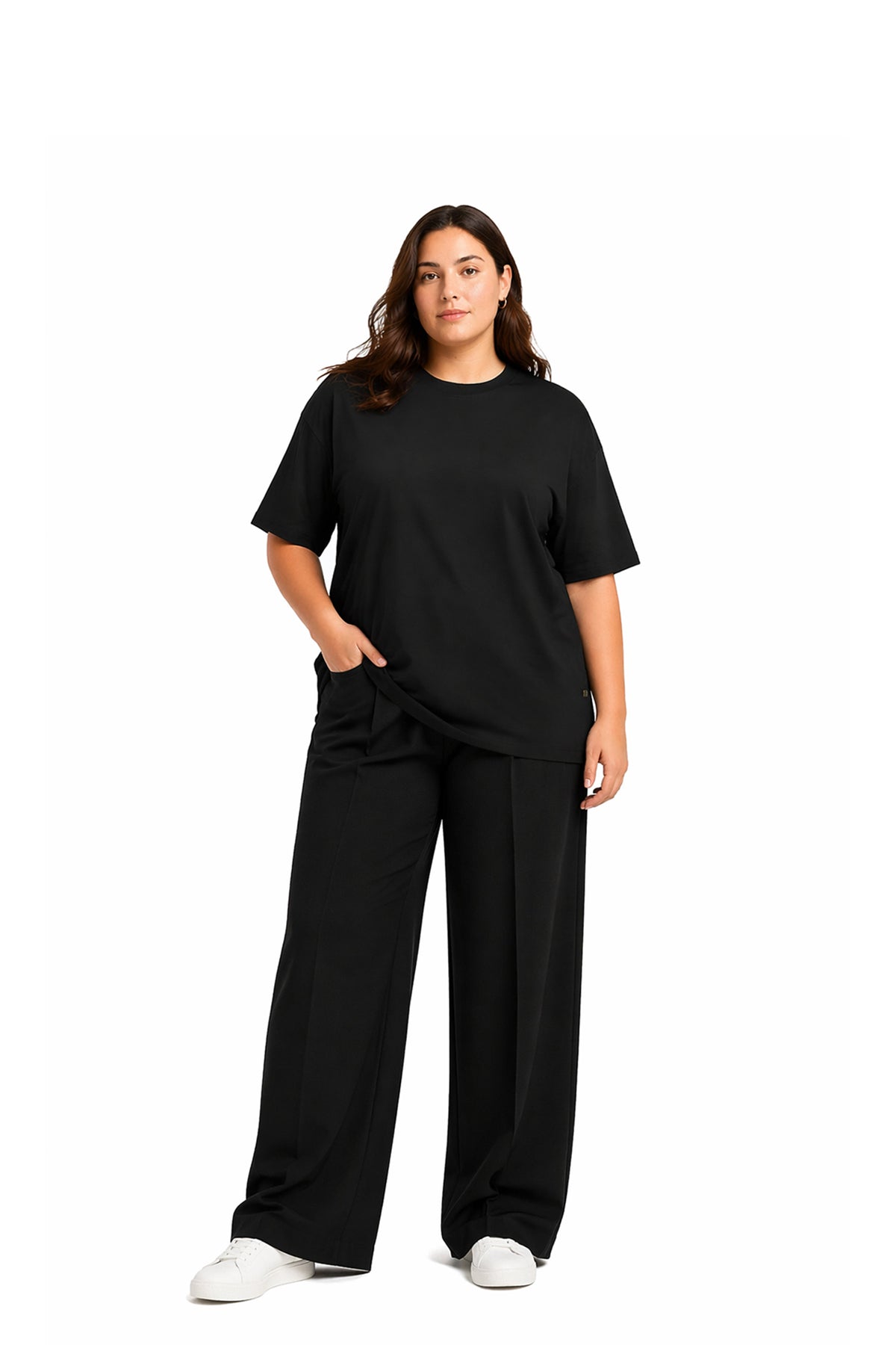 Kadın Basic Oversize Büyük Beden Kısa Kollu Tişört