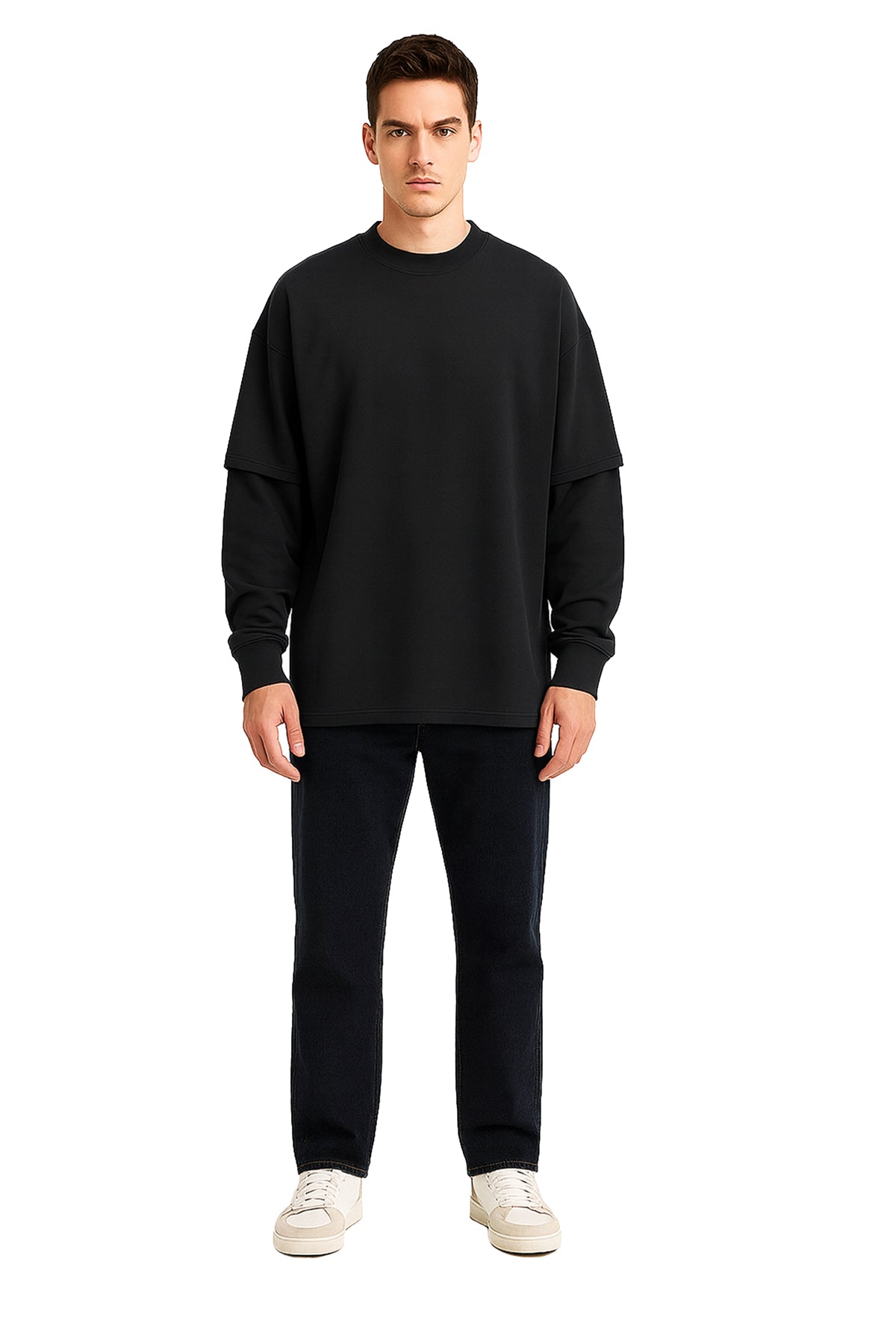 Çift Kollu Basic Oversize Tişört Siyah