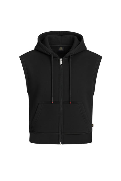 Kolsuz Kapüşonlu Fermuarlı Basic Sweat Yelek