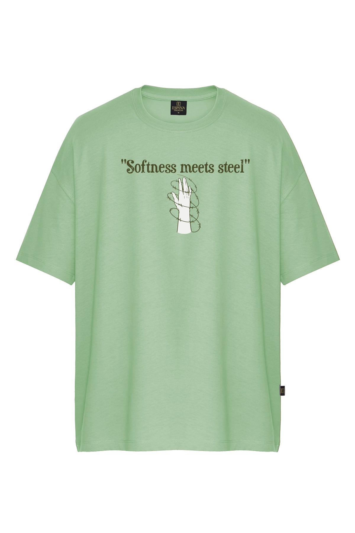 Erkek Softness Meets Steel” Baskılı Oversize Kısa Kollu Tişört