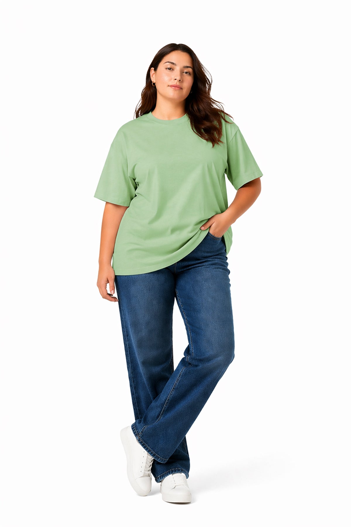 Kadın Basic Oversize Büyük Beden Kısa Kollu Tişört