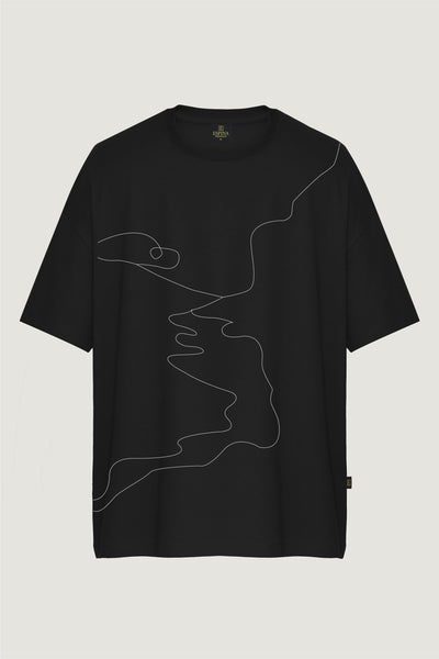 Oversize Yol Baskılı Kısa Kollu Tişört