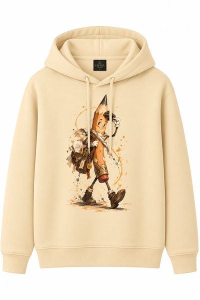 Gezgin Kalem Baskılı Kapüşonlu Sweatshirt