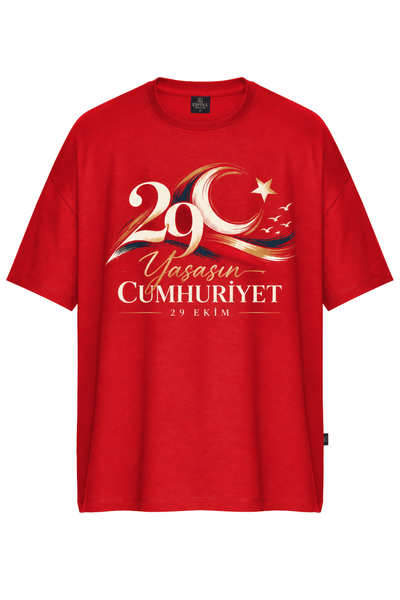 29 Ekim Yaşasın Cumhuriyet Baskılı %100 Pamuk Oversize Tişört
