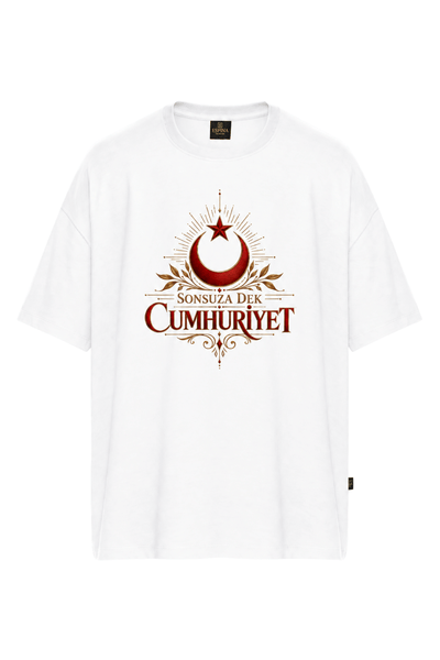 Sonsuza Dek Cumhuriyet Baskılı %100 Pamuk Oversize Tişört