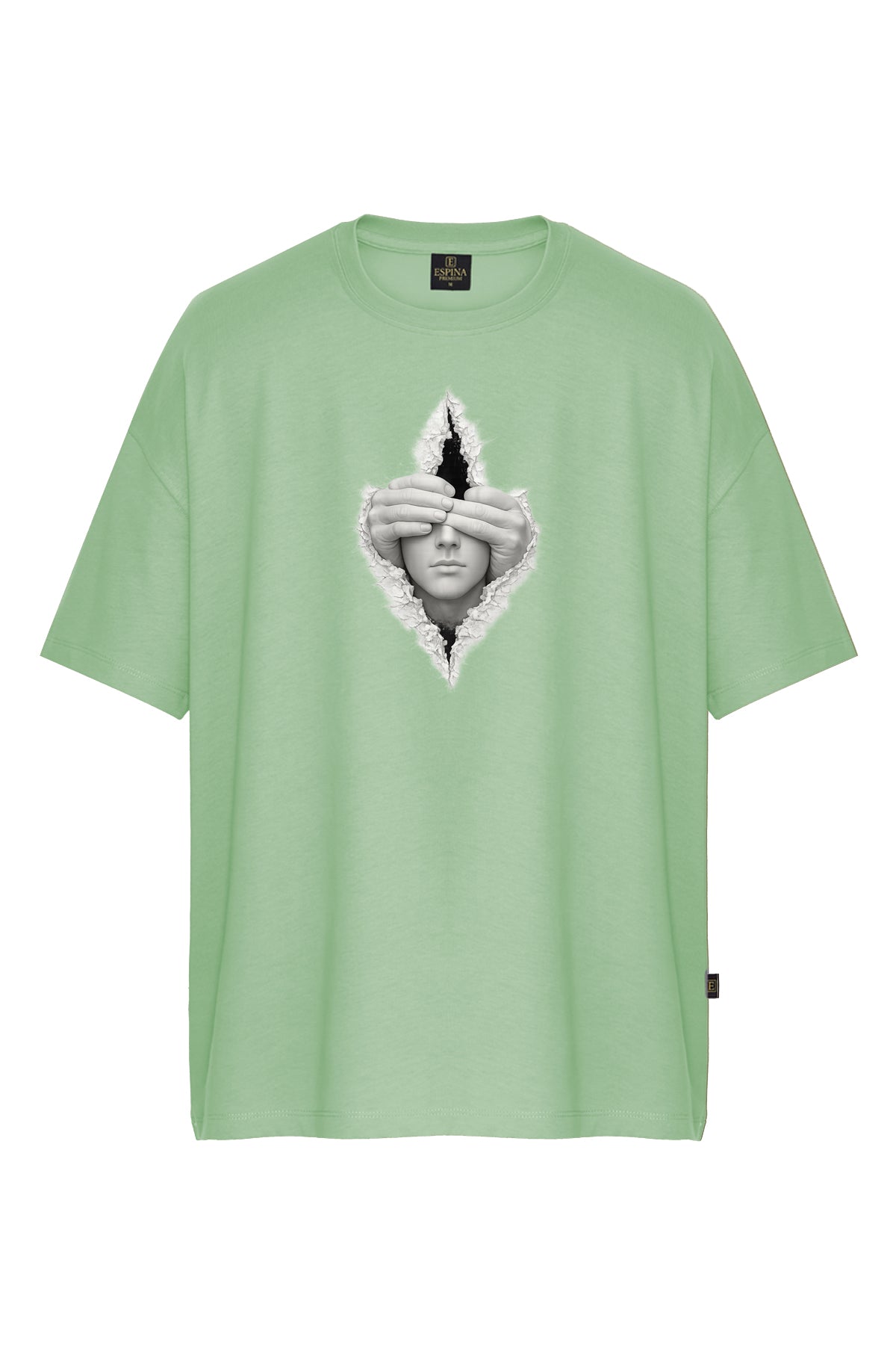 Çatlak Duvar Efektli Yüz Baskılı Oversize Kısa Kollu Tişört