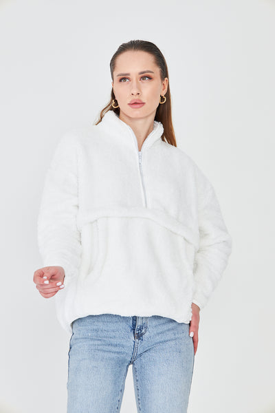 Kadın Peluş Fermuarlı Sweatshirt