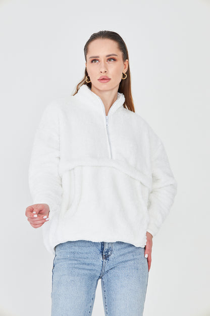 Kadın Peluş Fermuarlı Sweatshirt