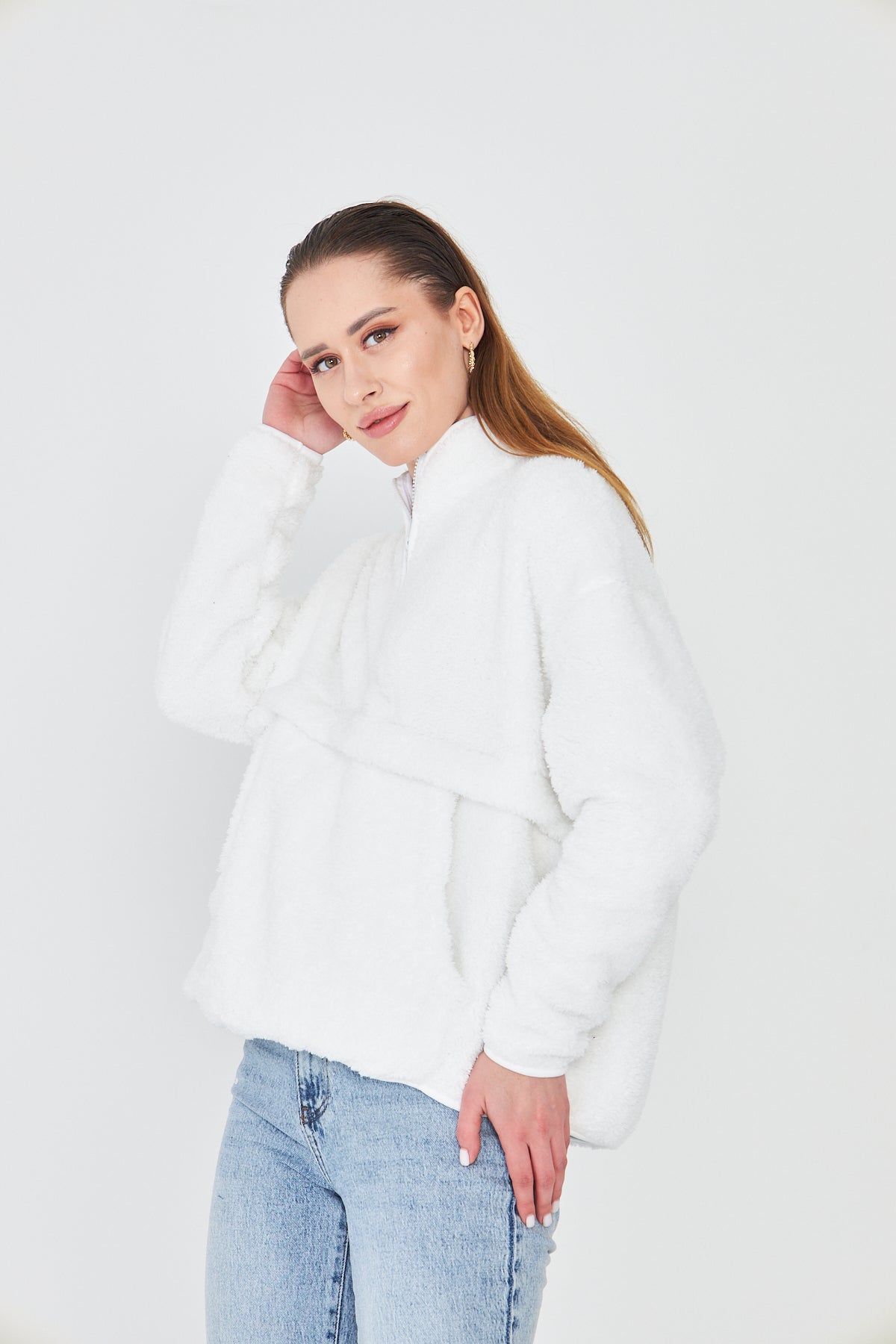 Kadın Peluş Fermuarlı Sweatshirt