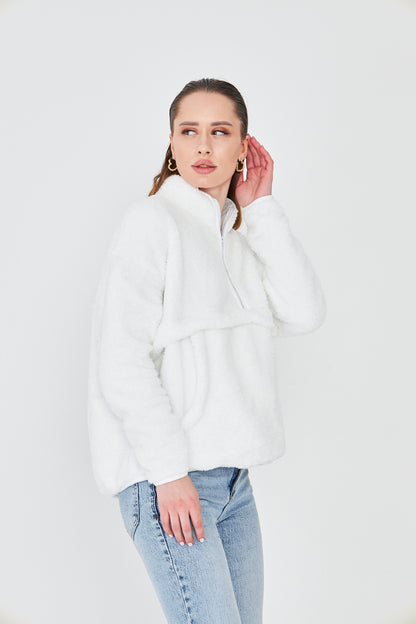 Kadın Peluş Fermuarlı Sweatshirt