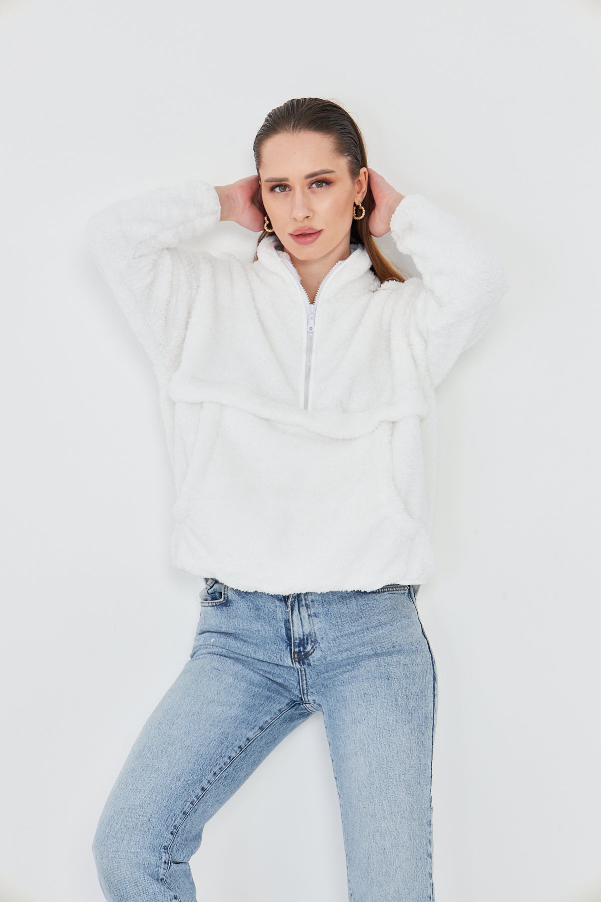 Kadın Peluş Fermuarlı Sweatshirt