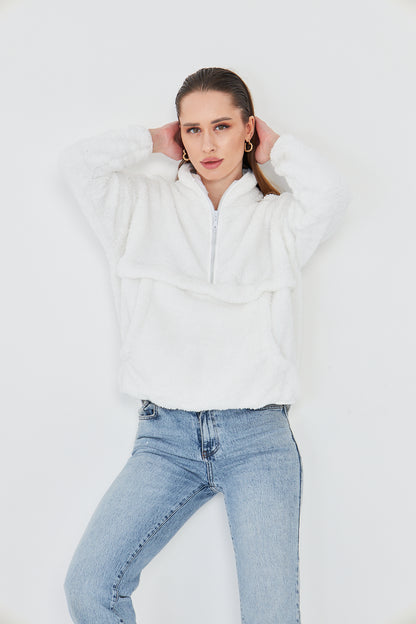 Kadın Peluş Fermuarlı Sweatshirt