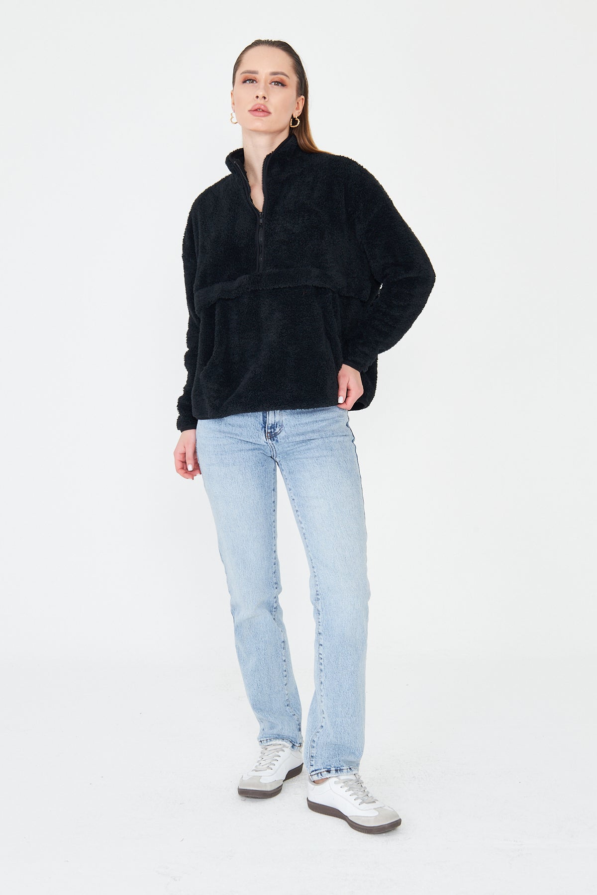 Kadın Peluş Fermuarlı Sweatshirt