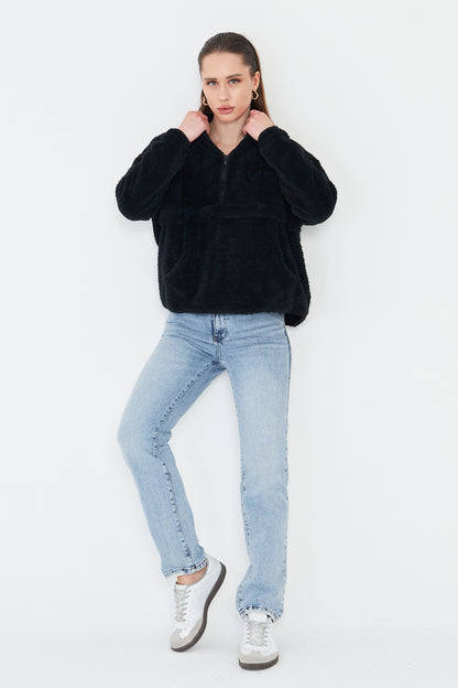 Kadın Peluş Fermuarlı Sweatshirt