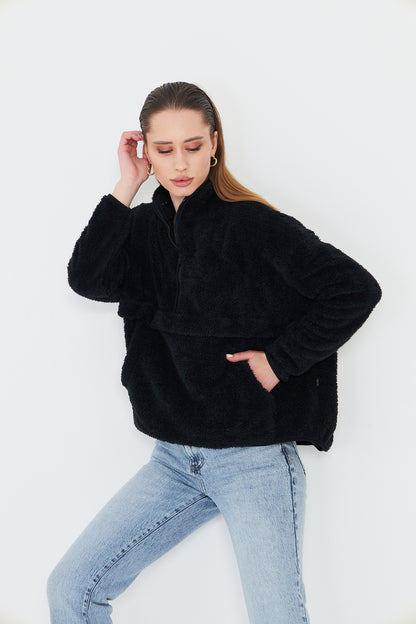 Kadın Peluş Fermuarlı Sweatshirt