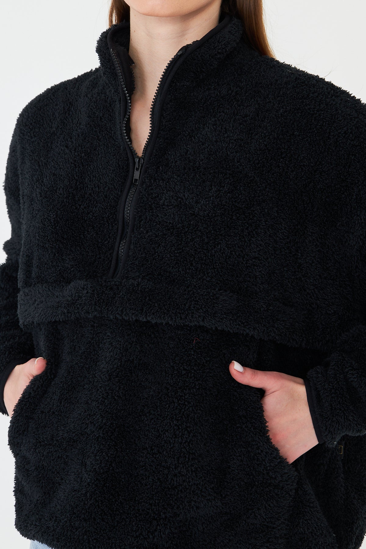 Kadın Peluş Fermuarlı Sweatshirt