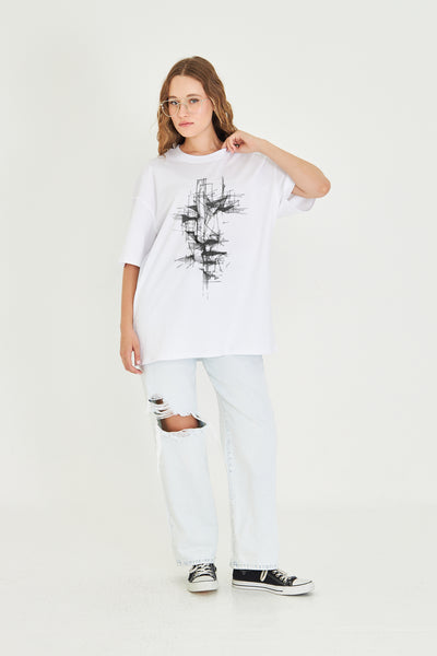 Oversize Baskılı Kısa Kollu Tişört