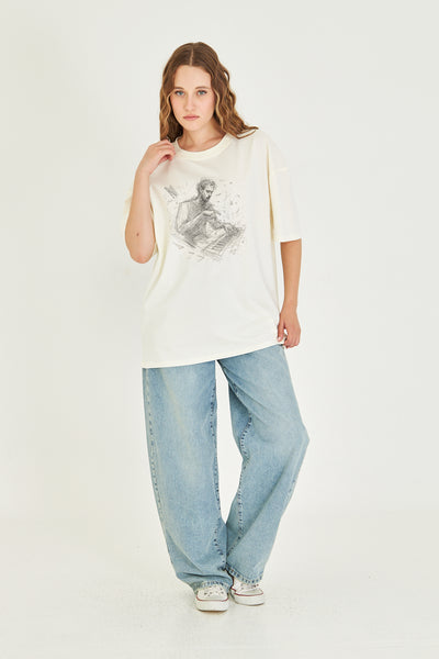 Kara Kalem Tasarım Oversize Tişört