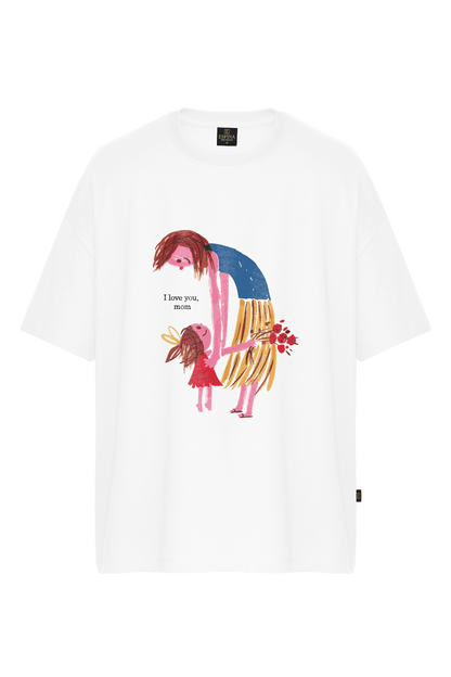 Oversize I love you Mom Baskılı Tişört